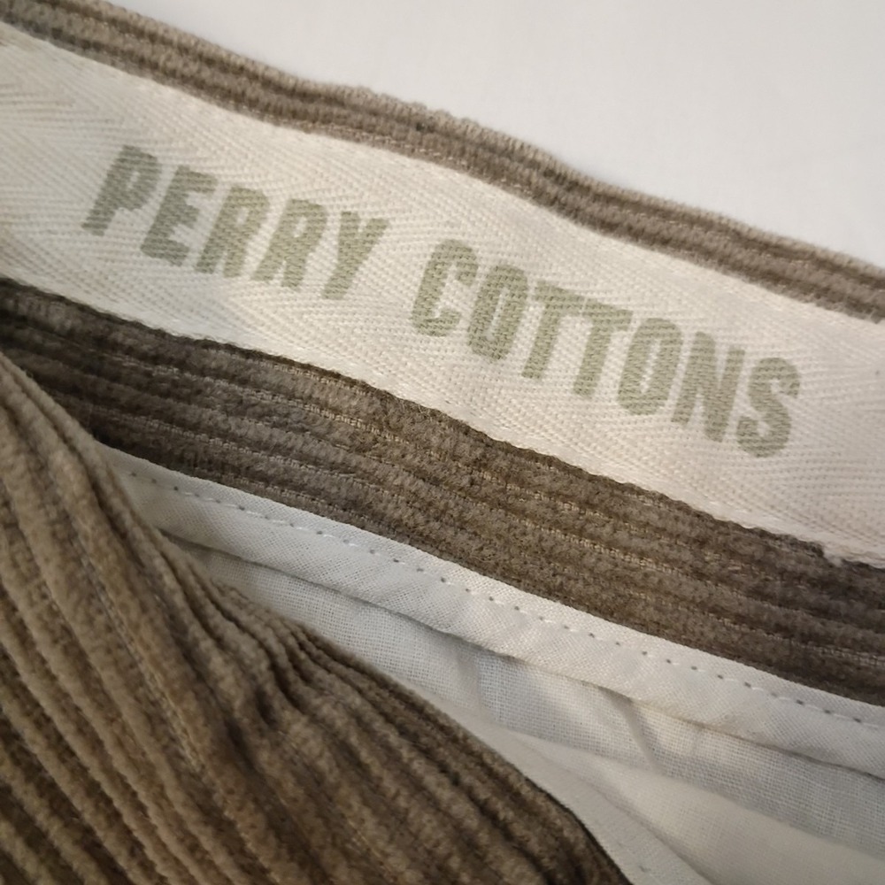 Vtg Perry Ellis Cottons Corduroy Pants Mens 38/32‎ (31) Tan Wide Leg Pleated Y2K - Picture 2 of 12